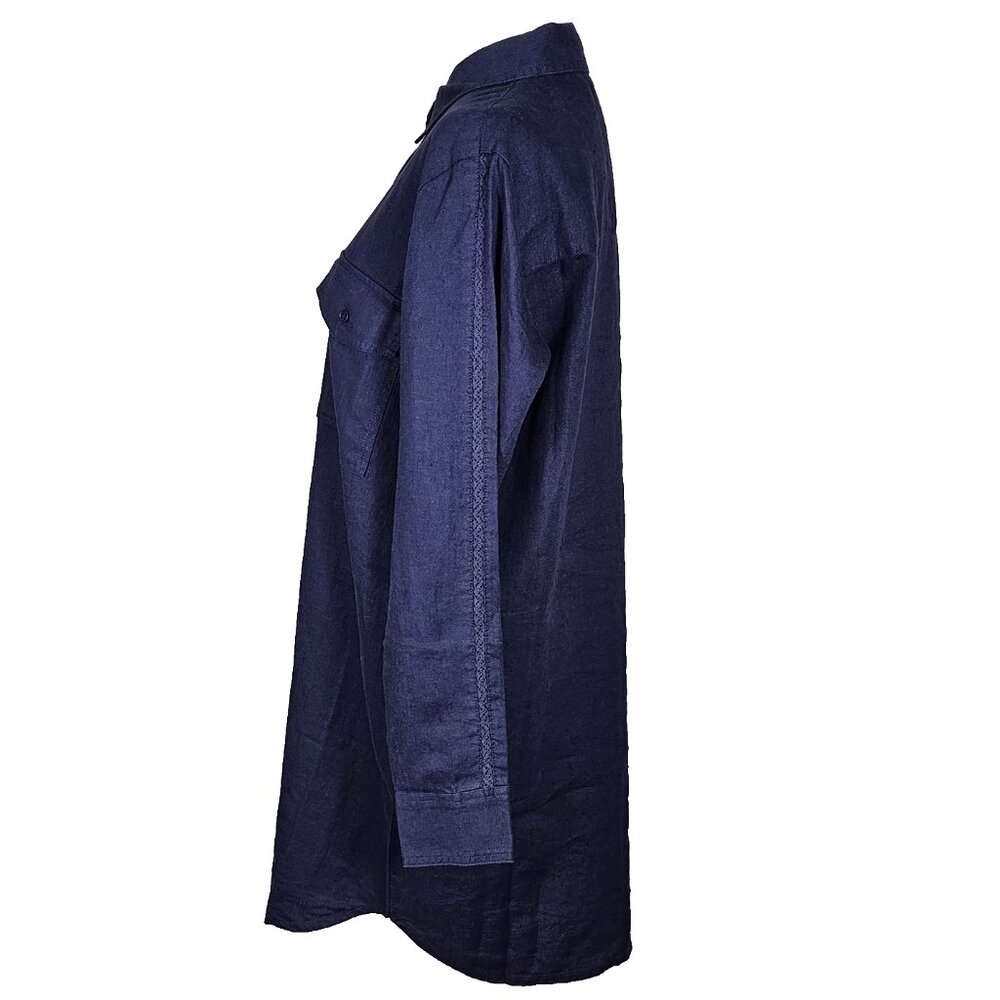 Outerknown Shirt Dress Womens Small Linen Long Sleeve Pockets Organic Cotton - Picture 8 of 9